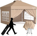 10x10 Pop Up Tent with 4 Sidewalls, One Push Canopy, CP23B, Khaki in Khaki