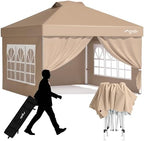 10x10 Pop Up Tent with 4 Sidewalls, One Push Canopy, CP23B, Khaki in Khaki