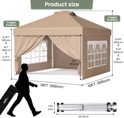 10x10 Pop Up Tent with 4 Sidewalls, One Push Canopy, CP23B, Khaki in Khaki, alternate view 2