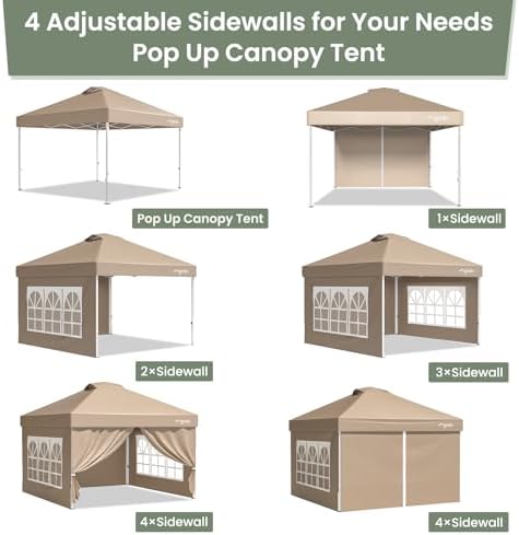 10x10 Pop Up Tent with 4 Sidewalls, One Push Canopy, CP23B, Khaki in Khaki, alternate view 5