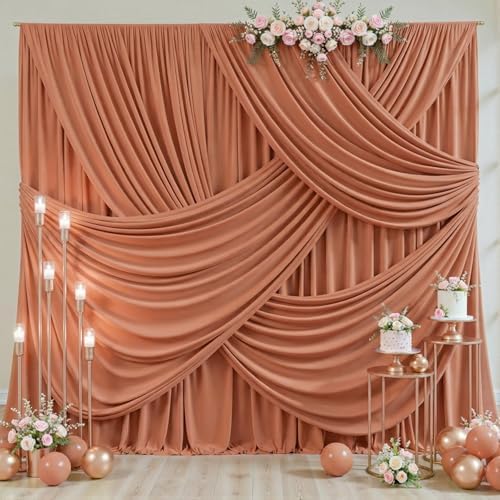 10x10 Rust Backdrop Curtain for Parties Wedding Wrinkle Free Red Photo Curtains Backdrop Drapes Fabric, alternate view 3
