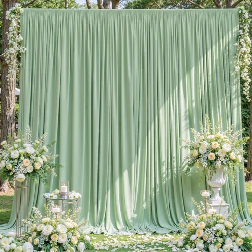 10x10 Sage Green Backdrop Curtain for Parties Wrinkle Free Dark Green Photo Curtains Backdrop Drapes Fabric
