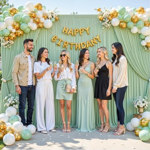 10x10 Sage Green Backdrop Curtain for Parties Wrinkle Free Dark Green Photo Curtains Backdrop Drapes Fabric, alternate view 4
