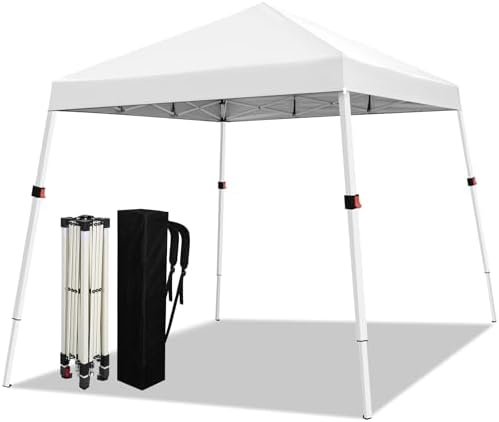 10x10 Slant Legs Pop Up Canopy Tent, 1-Button Push Setup Canopy Tent, Adjustable Height Instant Portable