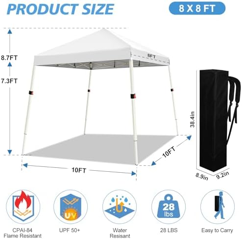 10x10 Slant Legs Pop Up Canopy Tent, 1-Button Push Setup Canopy Tent, Adjustable Height Instant Portable, alternate view 2