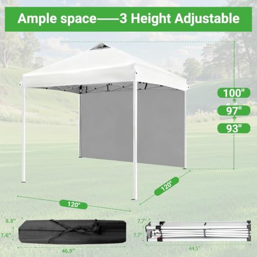 10x10 White Instant Canopy Tent 1 Sidewall Height Adjustable Portable Gazebo One-Touch Setup with Wheeled Bag, alternate view