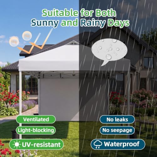 10x10 White Instant Canopy Tent 1 Sidewall Height Adjustable Portable Gazebo One-Touch Setup with Wheeled Bag, alternate view