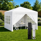 10x10 White Pop Up Canopy Tent 4 Sidewalls Height Adjustable Portable Gazebo One-Push Setup with Wheeled Bag for