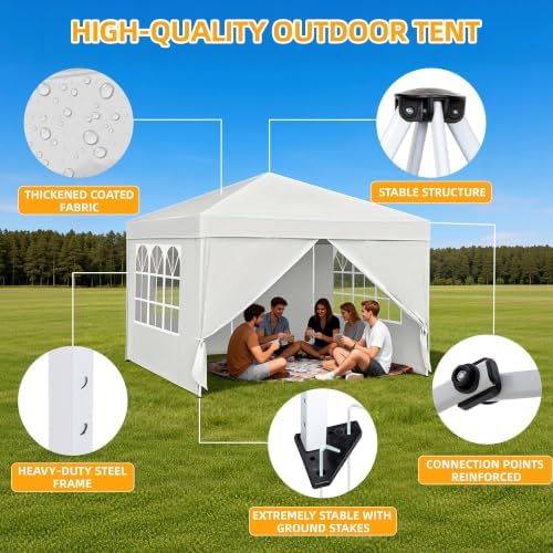 10x10 White Pop Up Canopy Tent 4 Sidewalls Height Adjustable Portable Gazebo One-Push Setup with Wheeled Bag for, alternate