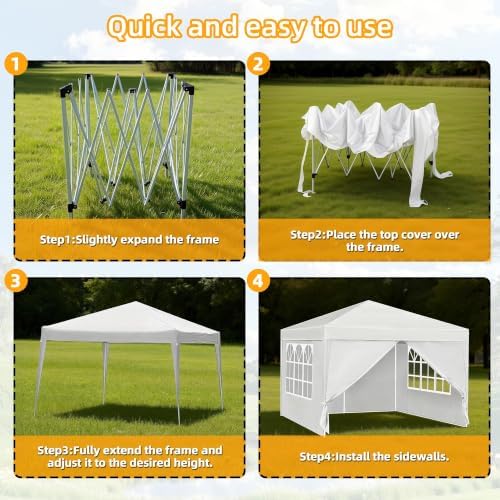 10x10 White Pop Up Canopy Tent 4 Sidewalls Height Adjustable Portable Gazebo One-Push Setup with Wheeled Bag for, alternate