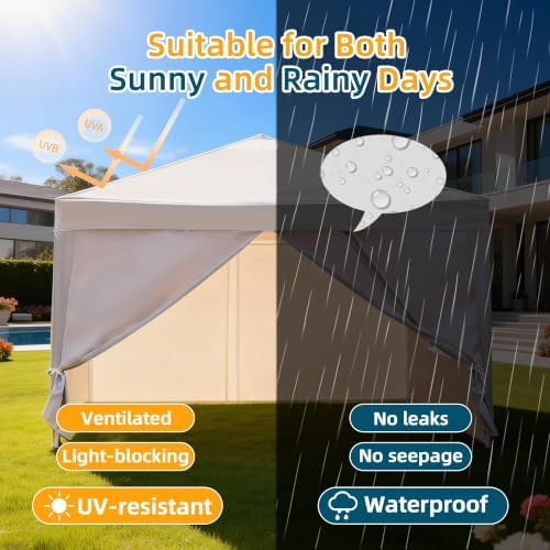10x10 White Pop Up Canopy Tent 4 Sidewalls Height Adjustable Portable Gazebo One-Push Setup with Wheeled Bag for, alternate