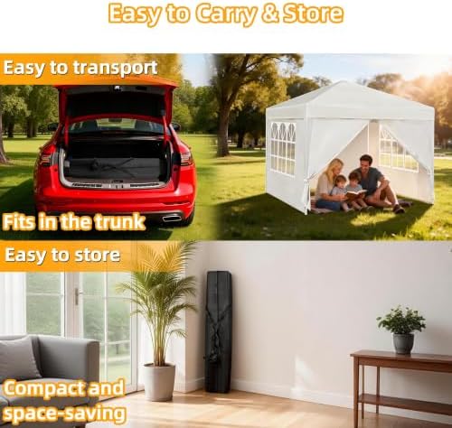 10x10 White Pop Up Canopy Tent 4 Sidewalls Height Adjustable Portable Gazebo One-Push Setup with Wheeled Bag for, alternate