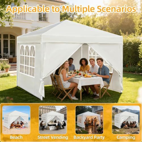 10x10 White Pop Up Canopy Tent 4 Sidewalls Height Adjustable Portable Gazebo One-Push Setup with Wheeled Bag for, alternate