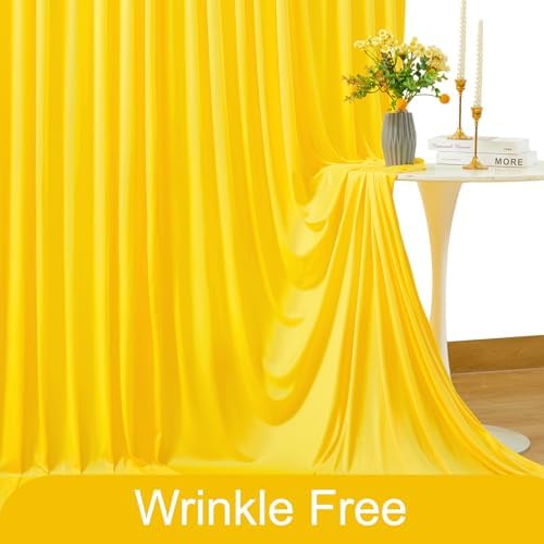 10x10 Yellow Backdrop Curtain for Parties Wrinkle Free Lemon Yellow Photo Curtains Backdrop Drapes Fabric, alternate view 6
