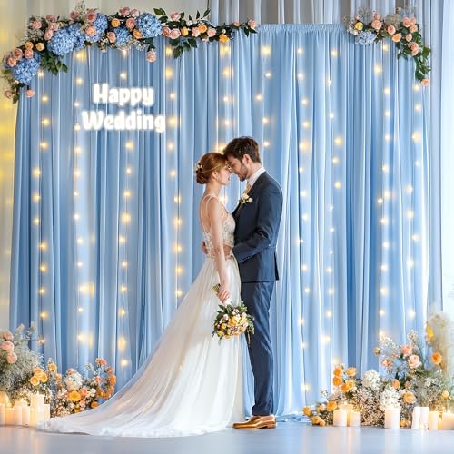 10x10ft Baby Blue Backdrop Curtains with Lights String for Parties,2 Panels in 5'(W) x 10'(H), 2 panels in Baby, alternate