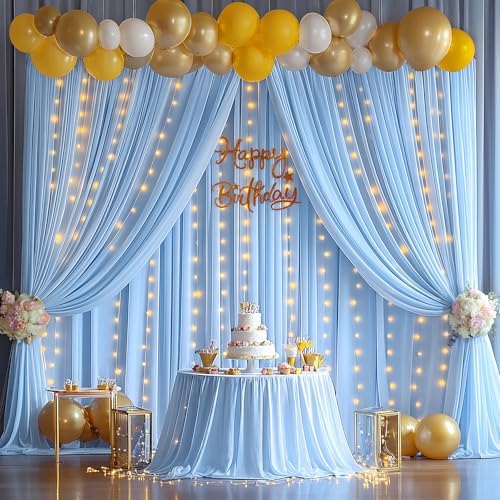 10x10ft Baby Blue Backdrop Curtains with Lights String for Parties,2 Panels in 5'(W) x 10'(H), 2 panels in Baby, alternate