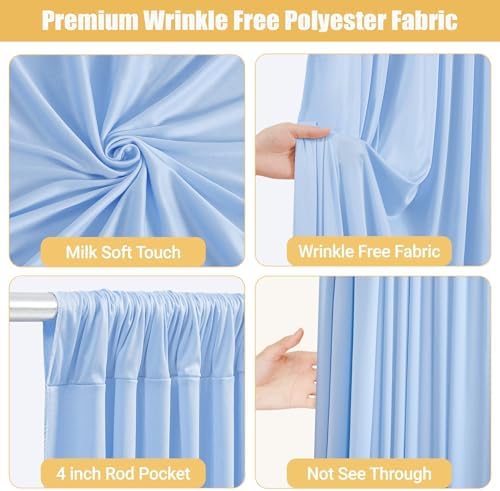 10x10ft Baby Blue Backdrop Curtains with Lights String for Parties,2 Panels in 5'(W) x 10'(H), 2 panels in Baby, alternate