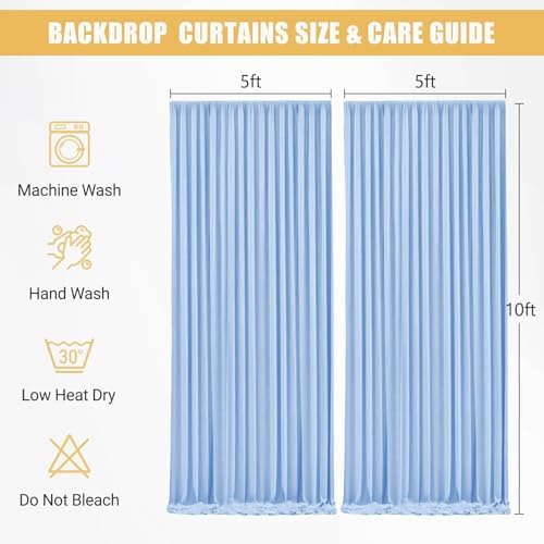 10x10ft Baby Blue Backdrop Curtains with Lights String for Parties,2 Panels in 5'(W) x 10'(H), 2 panels in Baby, alternate
