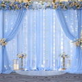 10x10ft Baby Blue Chiffon Backdrop Curtain with Lights String for Wedding Sheer Tulle Curtain Photo Backdrops