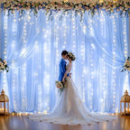10x10ft Baby Blue Chiffon Backdrop Curtain with Lights String for Wedding Sheer Tulle Curtain Photo Backdrops, alternate view