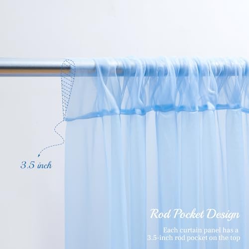 10x10ft Baby Blue Tulle Backdrop Curtain with Lights String for Parites, Sheer Photo Backdrop Curtain Drapes for, alternate