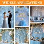 10x10ft Baby Blue Tulle Backdrop Curtain with String Lights, Wrinkle-Free Sheer Baby Shower Backdrop for, alternate view 2