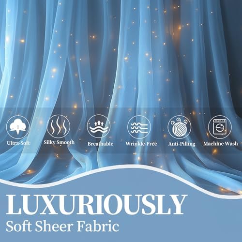10x10ft Baby Blue Tulle Backdrop Curtain with String Lights, Wrinkle-Free Sheer Baby Shower Backdrop for, alternate view 5
