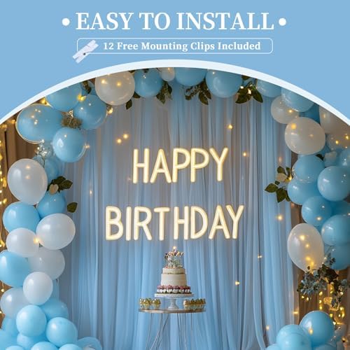 10x10ft Baby Blue Tulle Backdrop Curtain with String Lights, Wrinkle-Free Sheer Baby Shower Backdrop for, alternate view 7