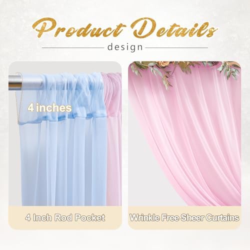 10x10ft Baby Pink Blue Tulle Backdrop Curtain with Lights String for Parites, Sheer Photo Backdrop Drapes with, alternate