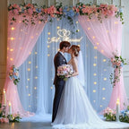 10x10ft Baby Pink Blue Tulle Backdrop Curtain with Lights String for Parites, Sheer Photo Backdrop Drapes with, alternate
