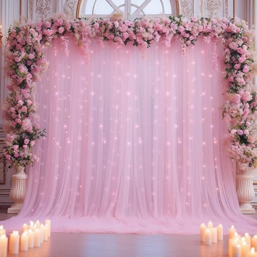 10x10ft Baby Pink Tulle Backdrop Curtain for Parites, Sheer Photo Backdrop Drpaes for Wedding Baby Shower Bridal, alternate