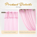 10x10ft Baby Pink Tulle Backdrop Curtain with Lights String for Parites, Sheer Photo Backdrop Curtains with, alternate view 2