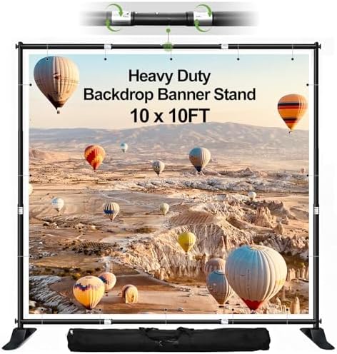 10x10ft Backdrop Banner Stand, Heavy Duty Step and Repeat Stand Kit in 10x10ft