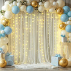 10x10ft Beige Tulle Backdrop Curtains with Lights String for Parties, Wrinkle Free Sheer Curtain Wedding Photo, alternate
