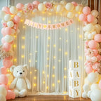 10x10ft Beige Tulle Backdrop Curtains with Lights String for Parties, Wrinkle Free Sheer Curtain Wedding Photo, alternate