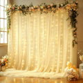 10x10FT Beige Wrinkle Free Backdrop Curtains with Lights String for Parties - Photo Curtain Backdrop with Lights