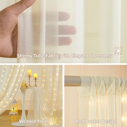 10x10FT Beige Wrinkle Free Backdrop Curtains with Lights String for Parties - Photo Curtain Backdrop with Lights, alternate