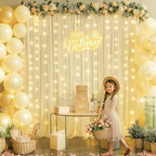 10x10FT Beige Wrinkle Free Backdrop Curtains with Lights String for Parties - Photo Curtain Backdrop with Lights, alternate