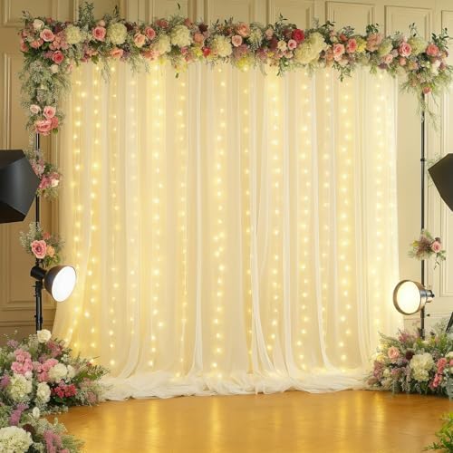 10x10FT Beige Wrinkle Free Backdrop Curtains with Lights String for Parties - Photo Curtain Backdrop with Lights, alternate