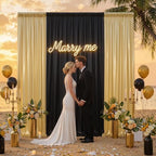 10x10ft Black and Metallic Gold Backdrop Curtains, Wrinkle Free 4 Panels 2.5x10ft Polyester Drapery Panels for