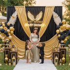 10x10ft Black and Metallic Gold Backdrop Curtains, Wrinkle Free 4 Panels 2.5x10ft Polyester Drapery Panels for, alternate