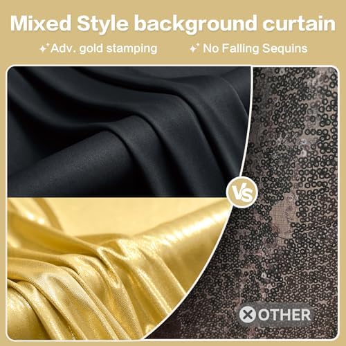 10x10ft Black and Metallic Gold Backdrop Curtains, Wrinkle Free 4 Panels 2.5x10ft Polyester Drapery Panels for, alternate