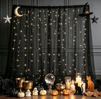 10x10ft Black Backdrop Curtain with Lights Sheer Tulle Curtains in 10x10ft