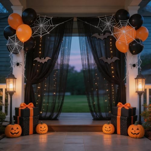 10x10ft Black Backdrop Curtain with Lights Sheer Tulle Curtains in 10x10ft, alternate view 3