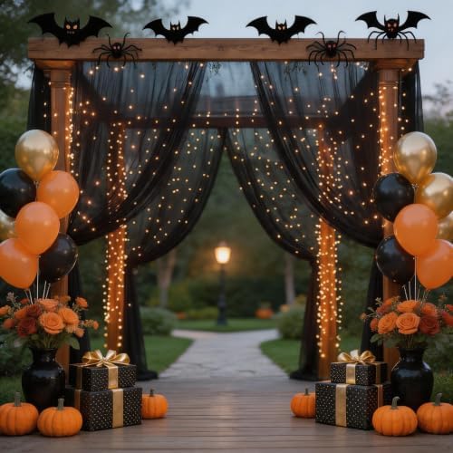 10x10ft Black Backdrop Curtain with Lights Sheer Tulle Curtains in 10x10ft, alternate view 4