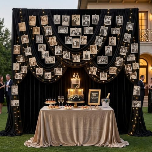 10x10FT Black Backdrop Curtains, 2 Panels 5x10FT Wrinkle-Free Polyester Drapes, Photo Backdrop for Wedding Party, alternate