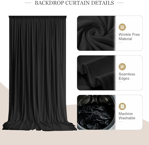 10x10FT Black Backdrop Curtains, 2 Panels 5x10FT Wrinkle-Free Polyester Drapes, Photo Backdrop for Wedding Party, alternate