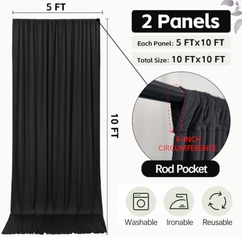 10x10FT Black Backdrop Curtains for Parties Wrinkle Free Black Curtains Backdrop Drapes Soft Fabric Decoration, alternate