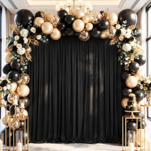 10x10FT Black Backdrop Curtains for Wedding Parties, Ultra Drapey & Silky Drapes for Backdrop Skin-Friendly &