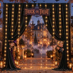 10x10ft Black Backdrop Curtains with Lights String for Parties, 2 Panels in 5'(W) x 10'(H), 2 panels in Blcak